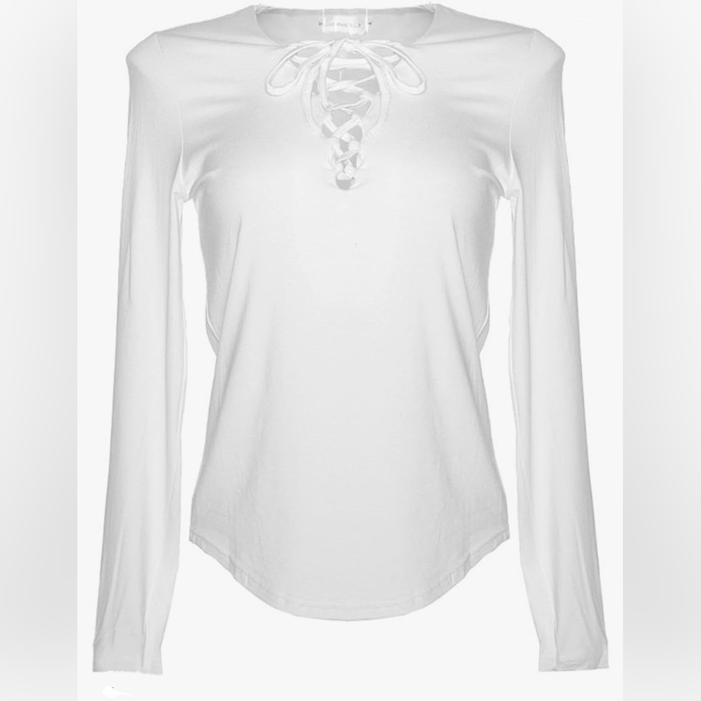 Blooming Jelly Women's Sexy Plain V Neck Lace Up Size Medium White